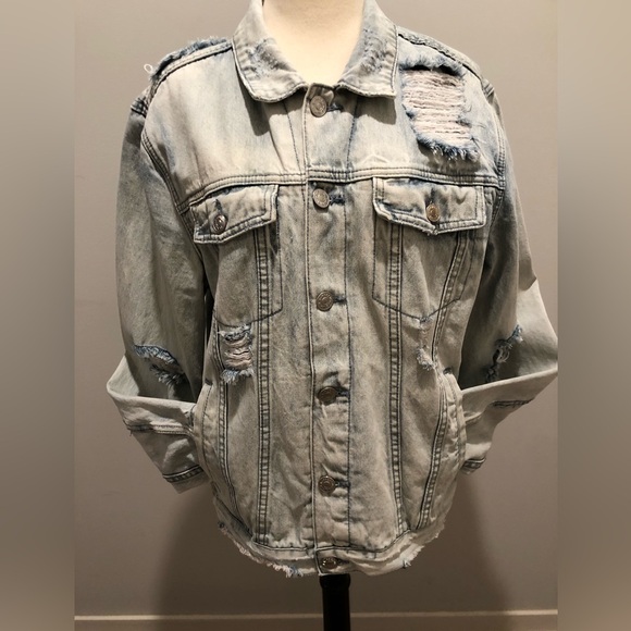 PacSun Los Angeles Distressed Light Wash Denim Jacket Size M / Style 201BT840PC - Picture 8 of 16